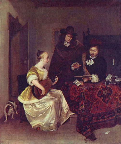Gerard ter Borch the Younger A Woman playing a Theorbo to Two Men Norge oil painting art